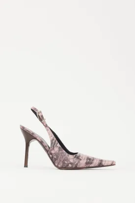 Pink & Black Embossed Leather Slingback Heel