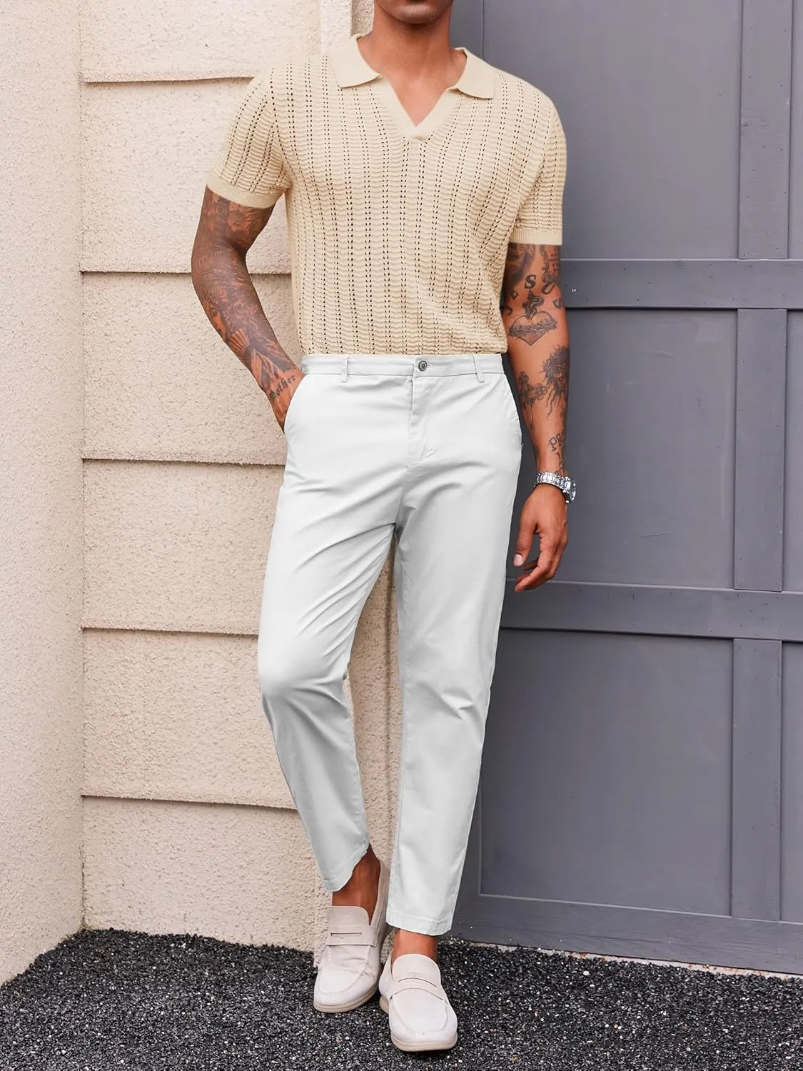 Runcati Mens Knit Short Sleeve Polo Shirts Casual V Neck Hollow Out Sweater Golf Summer Shirt