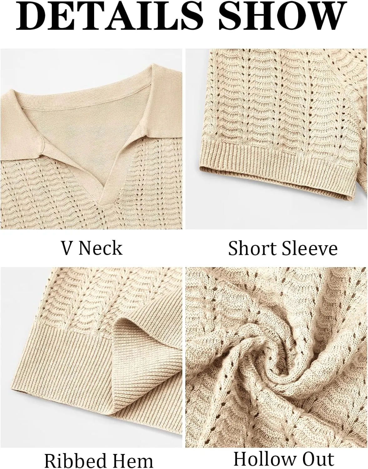 Runcati Mens Knit Short Sleeve Polo Shirts Casual V Neck Hollow Out Sweater Golf Summer Shirt