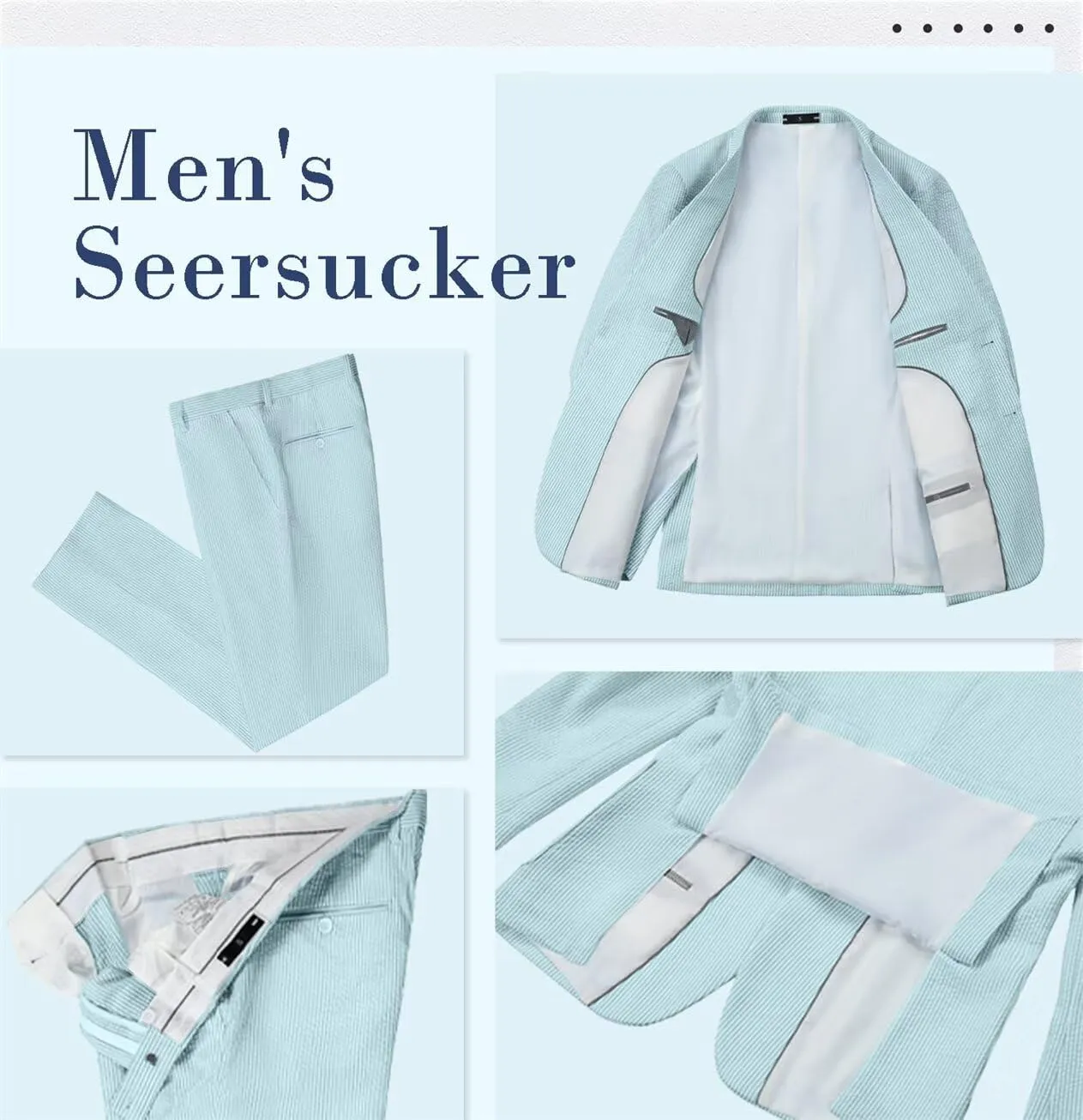 Seersucker Slim Suits for Men Formal Casul Summer Beach Wedding Grooms 2 Piece Blazer Pants Party Striped Suit Sets