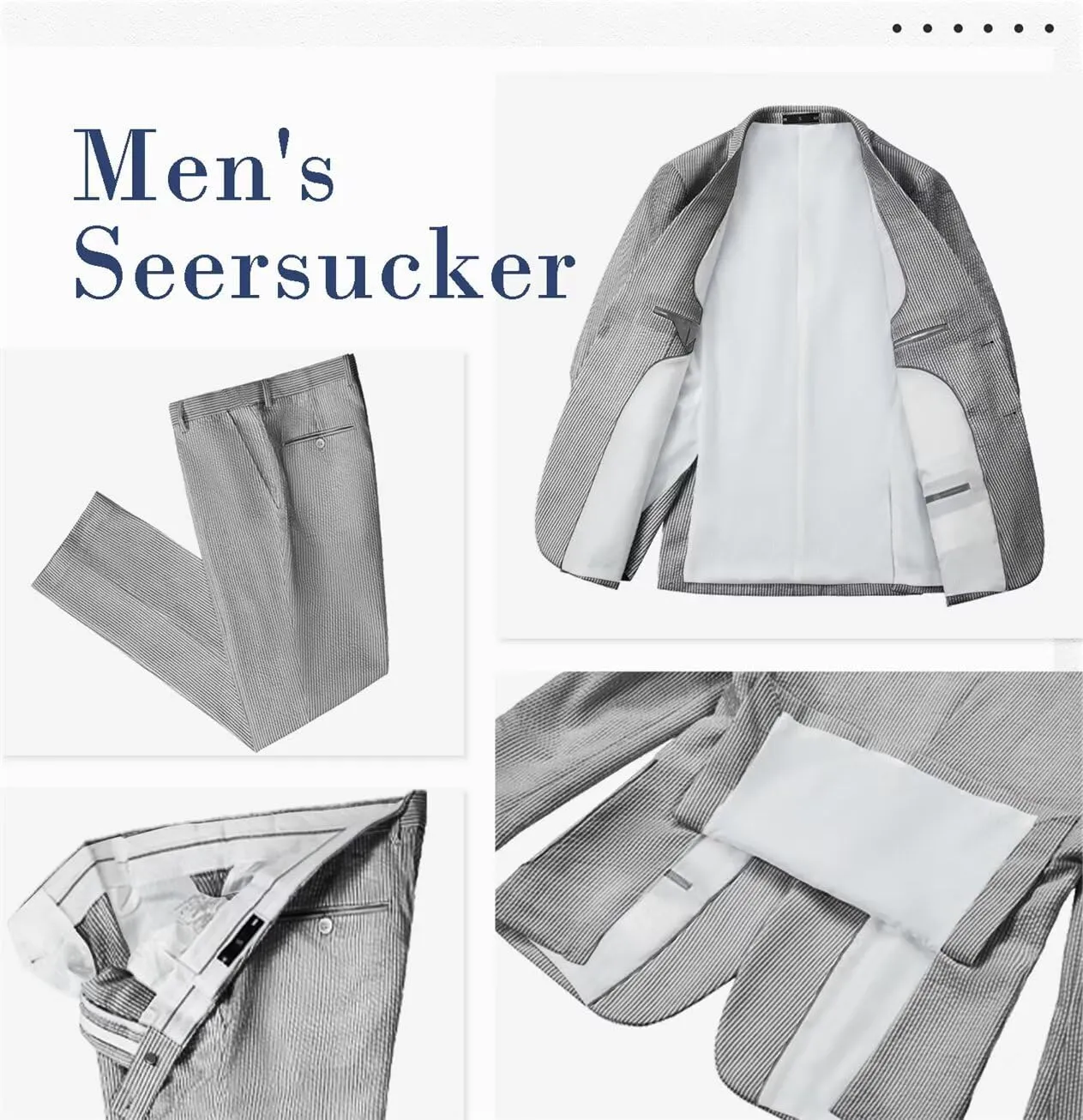 Seersucker Slim Suits for Men Formal Casul Summer Beach Wedding Grooms 2 Piece Blazer Pants Party Striped Suit Sets