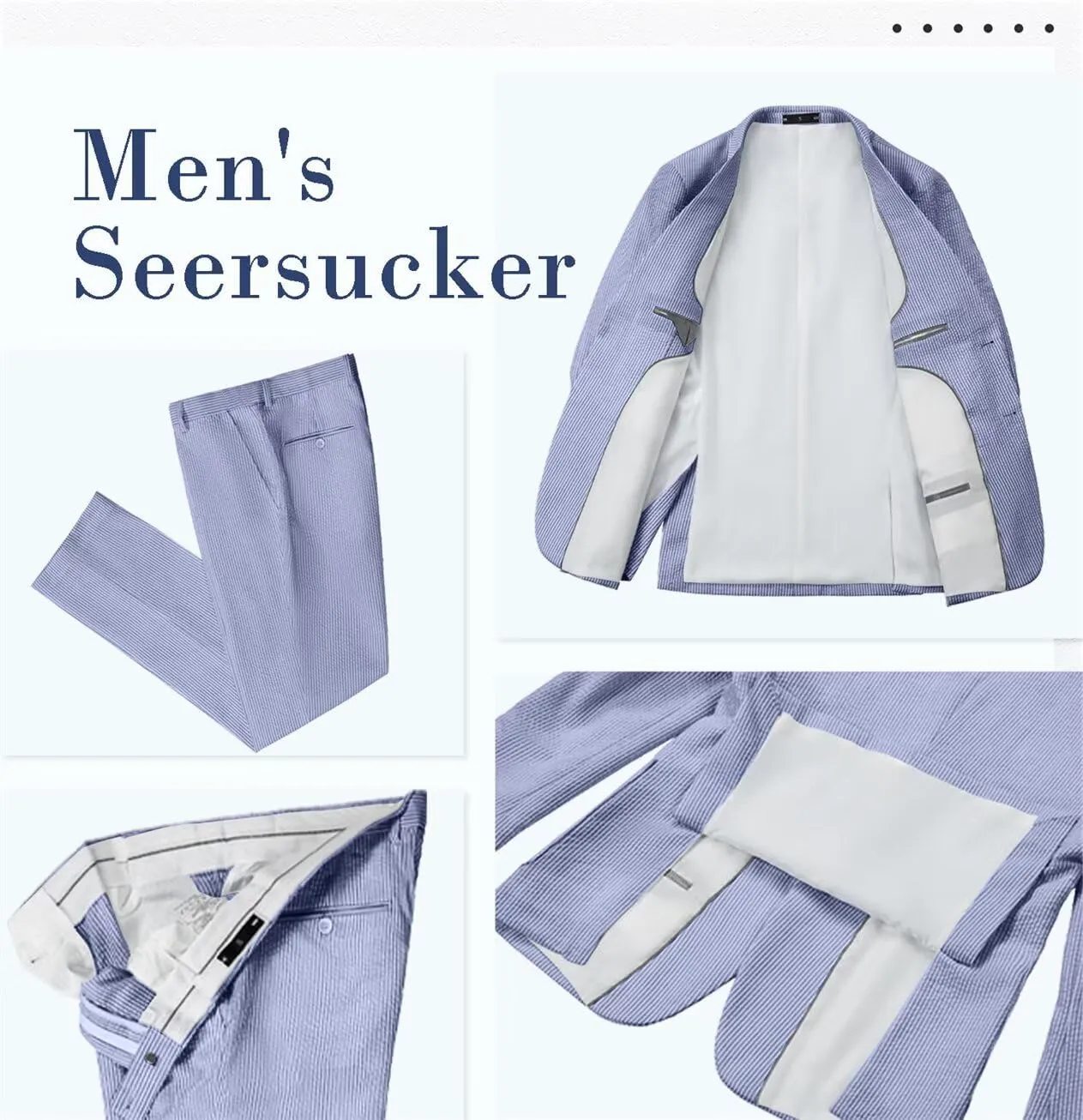 Seersucker Slim Suits for Men Formal Casul Summer Beach Wedding Grooms 2 Piece Blazer Pants Party Striped Suit Sets
