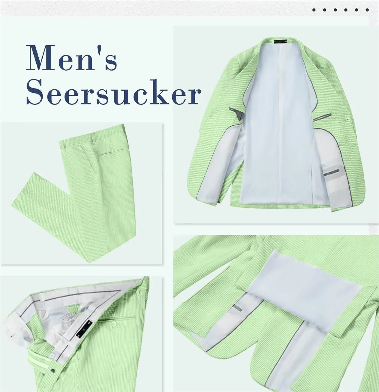 Seersucker Slim Suits for Men Formal Casul Summer Beach Wedding Grooms 2 Piece Blazer Pants Party Striped Suit Sets