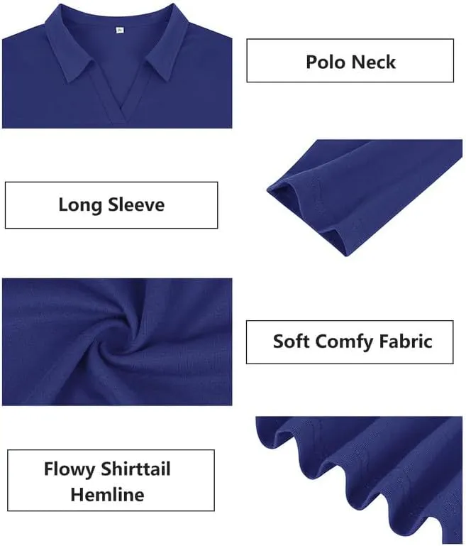 TIYOMI Plus Size Womens Polo Shirts Long Sleeve Collared Tops Business Casual V Neck Loose Fit T Shirt Work Blouse 1X-5X