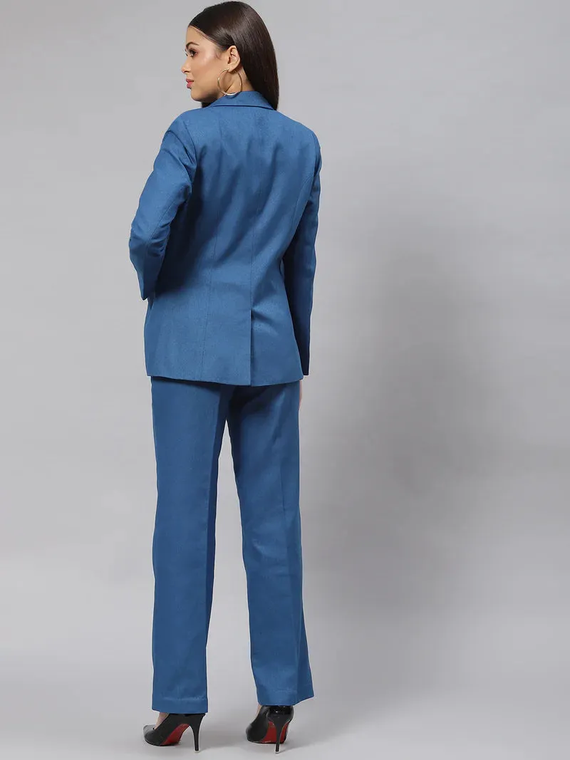 Two Piece Set Women Formal Blue Pant Suits Female Office