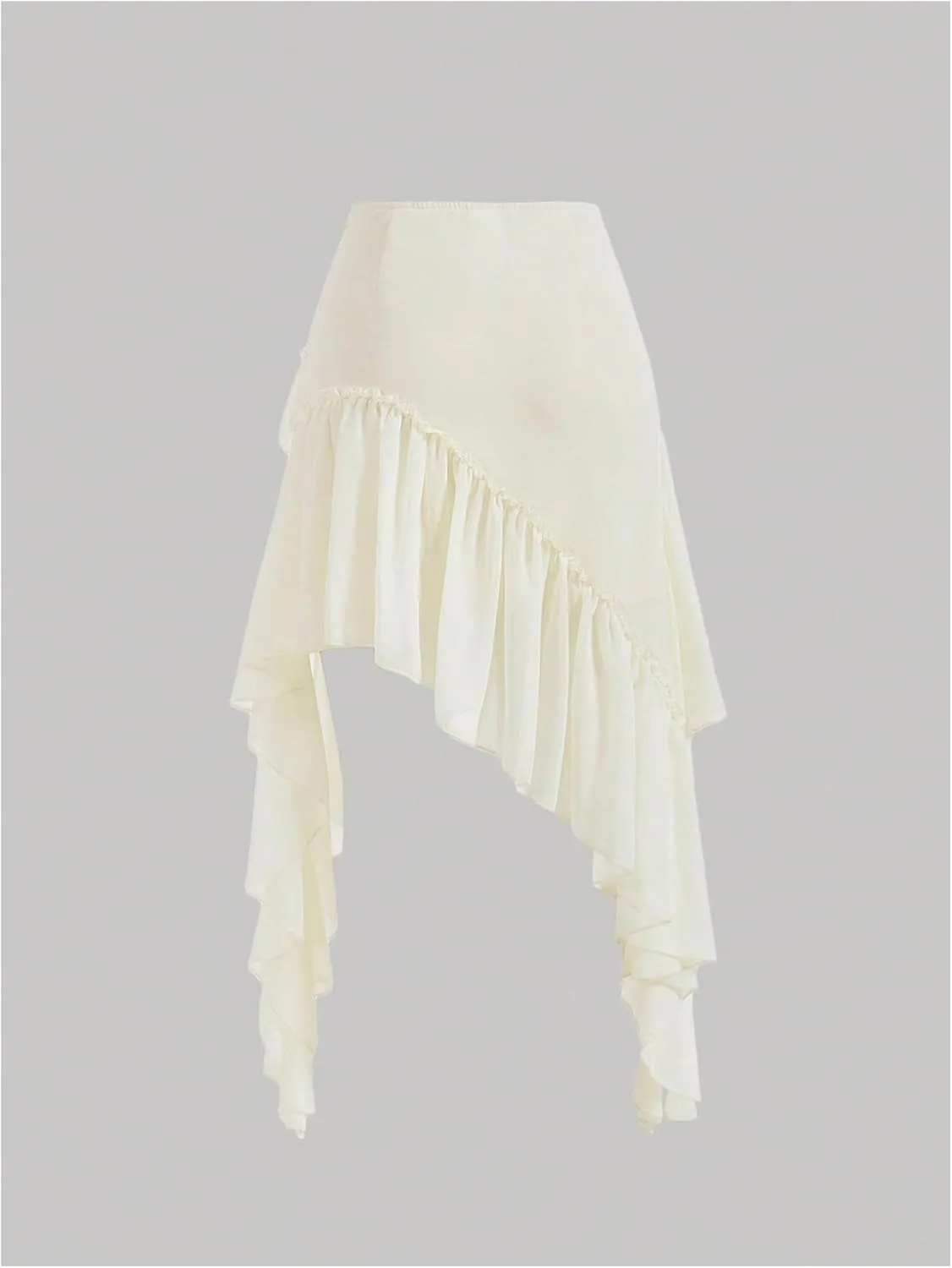 Verdusa Women's Asymmetrical Ruffle Trim High Waist High Low Midi Skirt
