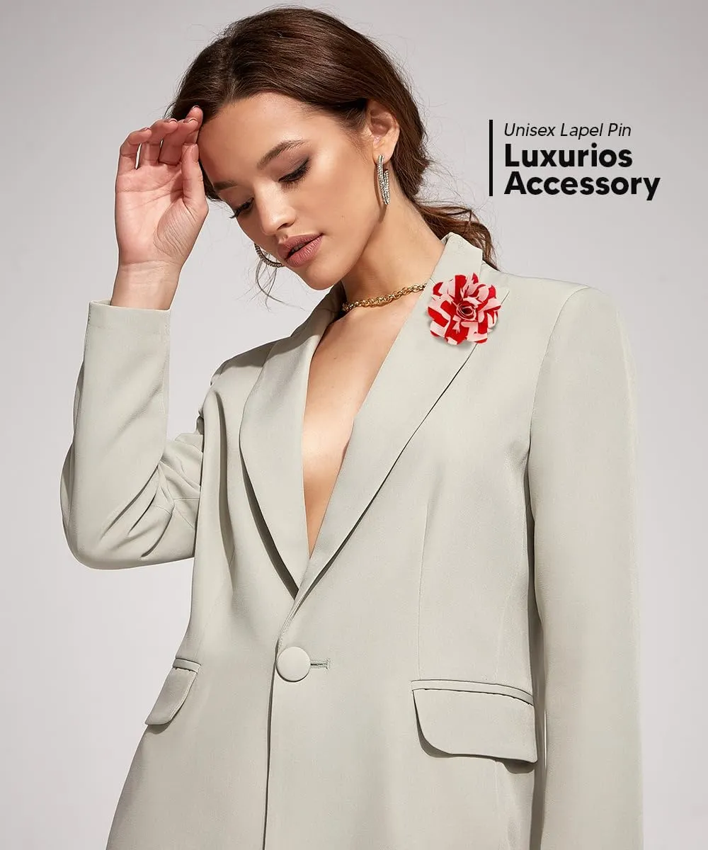 Vittorio Vico Unisex Striped Satin Flower Lapel Pin