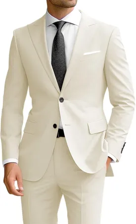 Wangyue Men's 2 Piece Suit Slim Fit Suits for Men Two Button Blazer Formal Business Jacket Suit for Wedding Prom Dinner