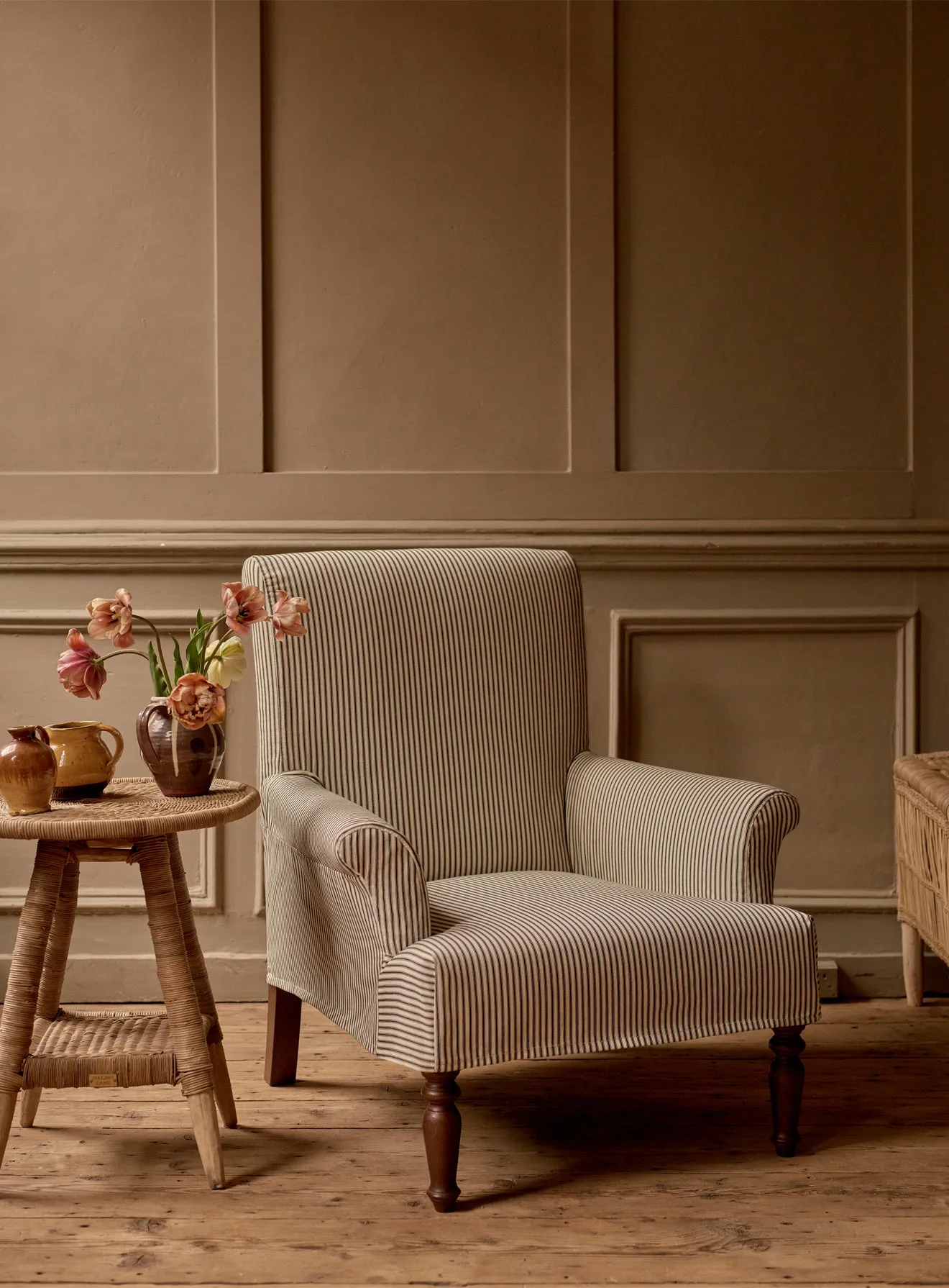 Wilford Armchair, Blue Ticking Stripe
