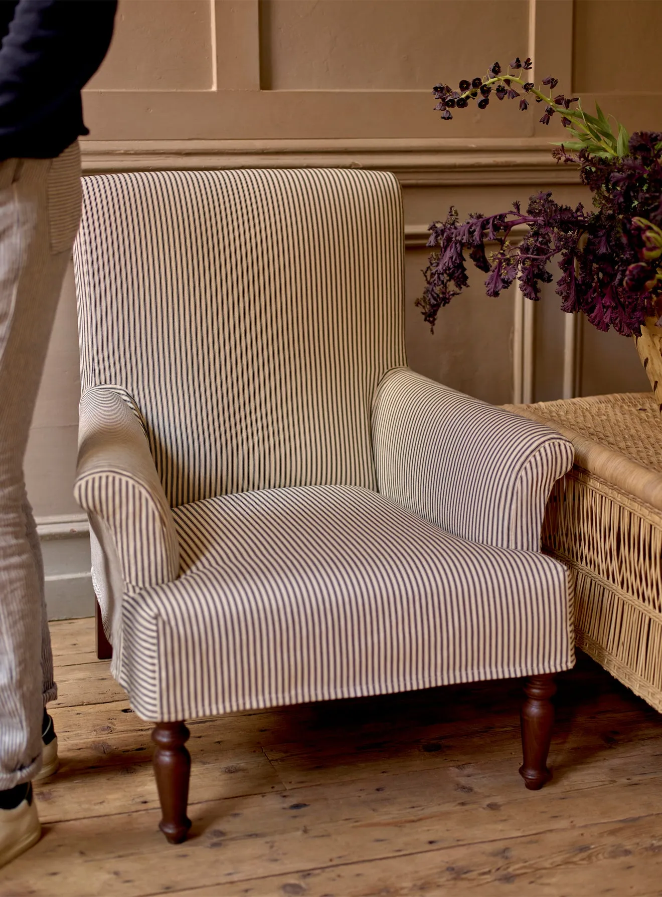 Wilford Armchair, Blue Ticking Stripe