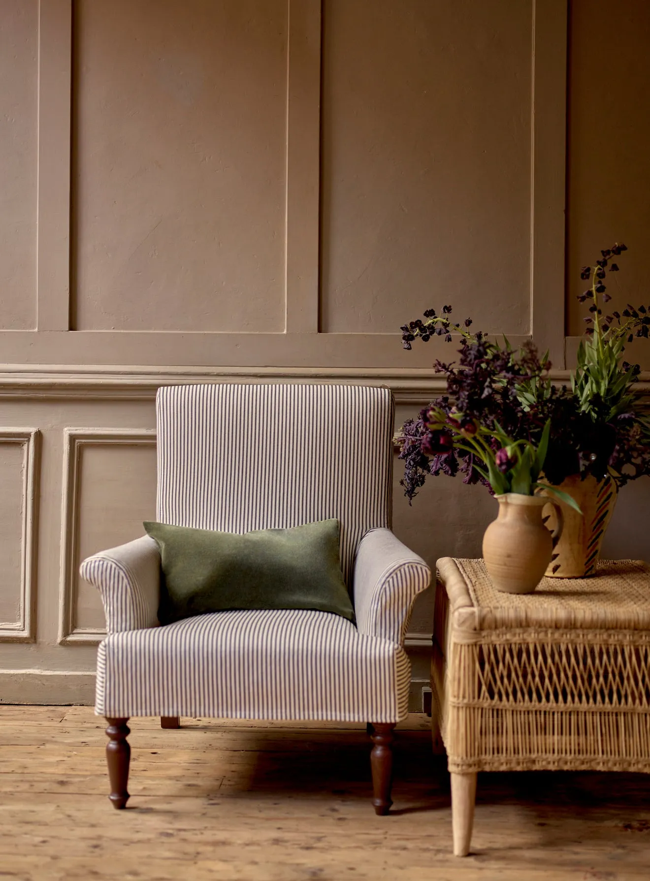 Wilford Armchair, Blue Ticking Stripe
