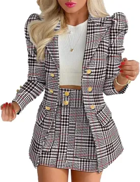 Women High Waist Blazer & Skirt 2 Piece Set Outfit Office Business Work Wear Attire Casual Suit
