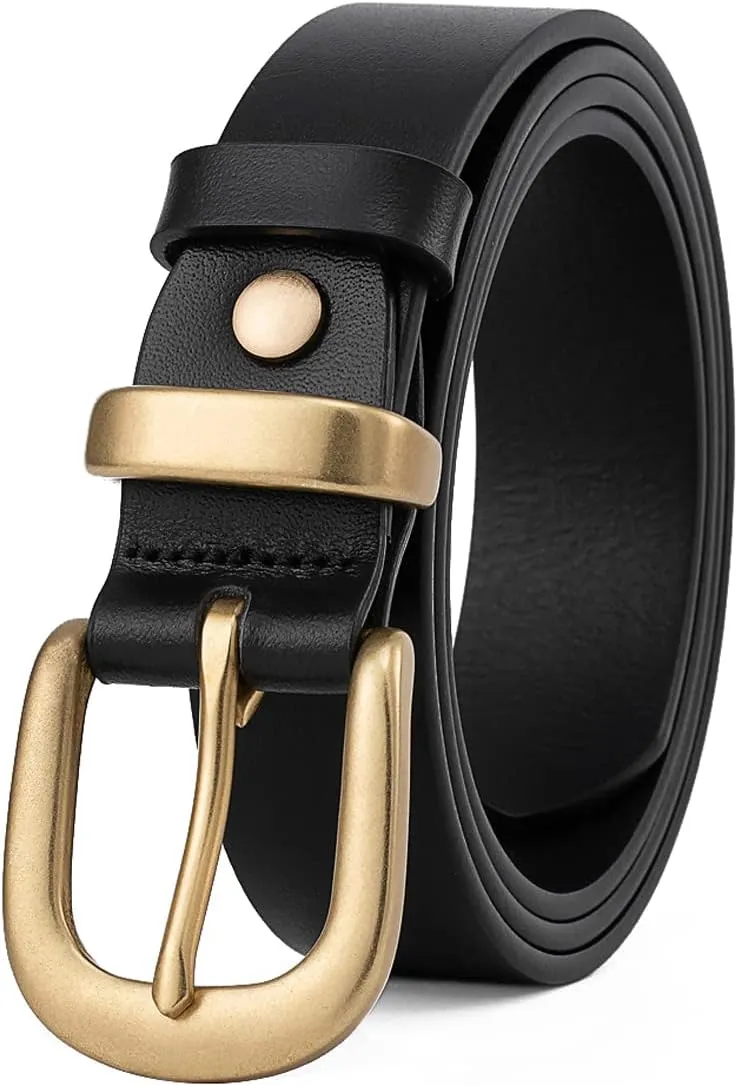 Womens Belts for Jeans 1.1" Width Ladies Belts for Dresses Full Grain Leather Gold Buckle Belt Gift Box