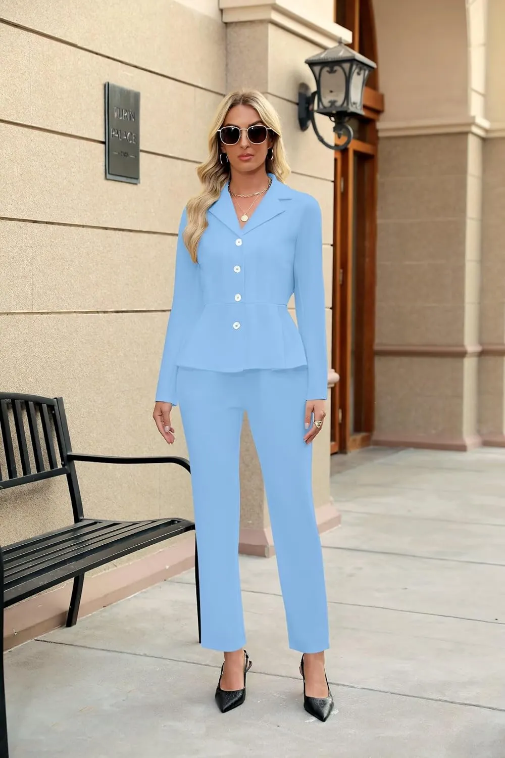 Women's Business Pant Suits Dressy Casual Long Sleeve 2 Piece Blazer Set for Office Work Outfits 2025