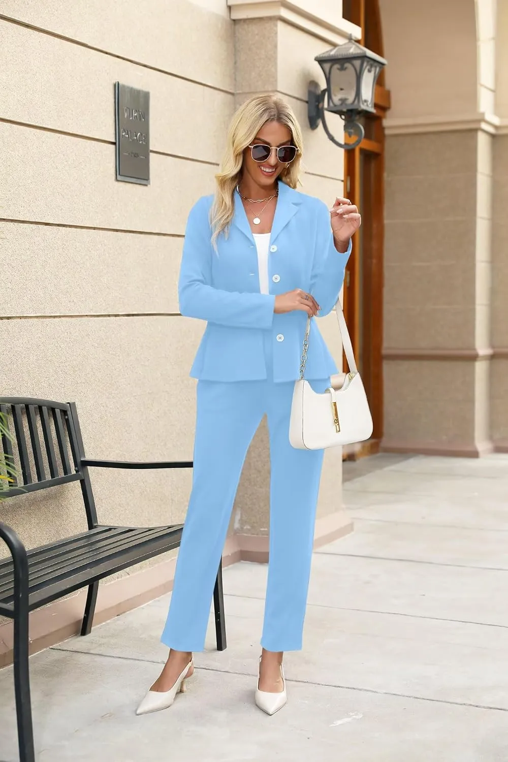Women's Business Pant Suits Dressy Casual Long Sleeve 2 Piece Blazer Set for Office Work Outfits 2025
