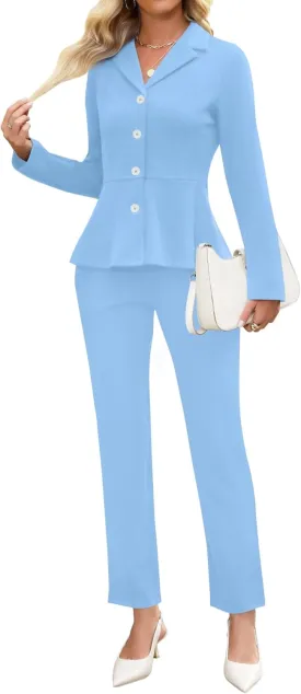 Women's Business Pant Suits Dressy Casual Long Sleeve 2 Piece Blazer Set for Office Work Outfits 2025