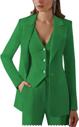 Women's Suits Formal Slim Fit 3 Piece Long Sleeved Elegant Blazer Notched Lapel Jacket for Work Set