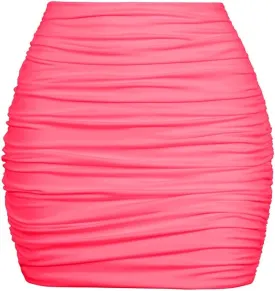 YMDUCH Women's Sexy High Waist Solid Tight Ruched Bodycon Mini Club Skirt