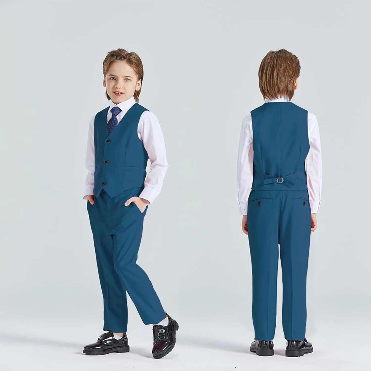 YND Boys Formal Slim Fit, 5-Piece Suits for Kids, Jacket Vest Pants Shirt and Tie for Wedding Prom