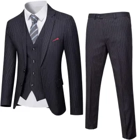 YND Men's Slim Fit 2 Button 3 Piece Suit Set, Solid Blazer Jacket Vest Pants & Tie