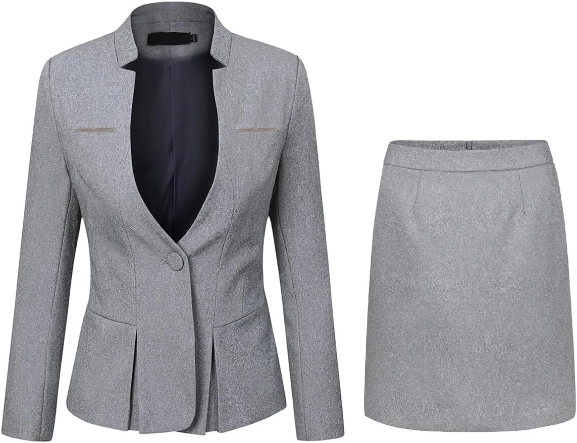YUNCLOS Women's 2 Piece Business Skirt Suit Set Office Lady Slim Fit Blazer and Skirt