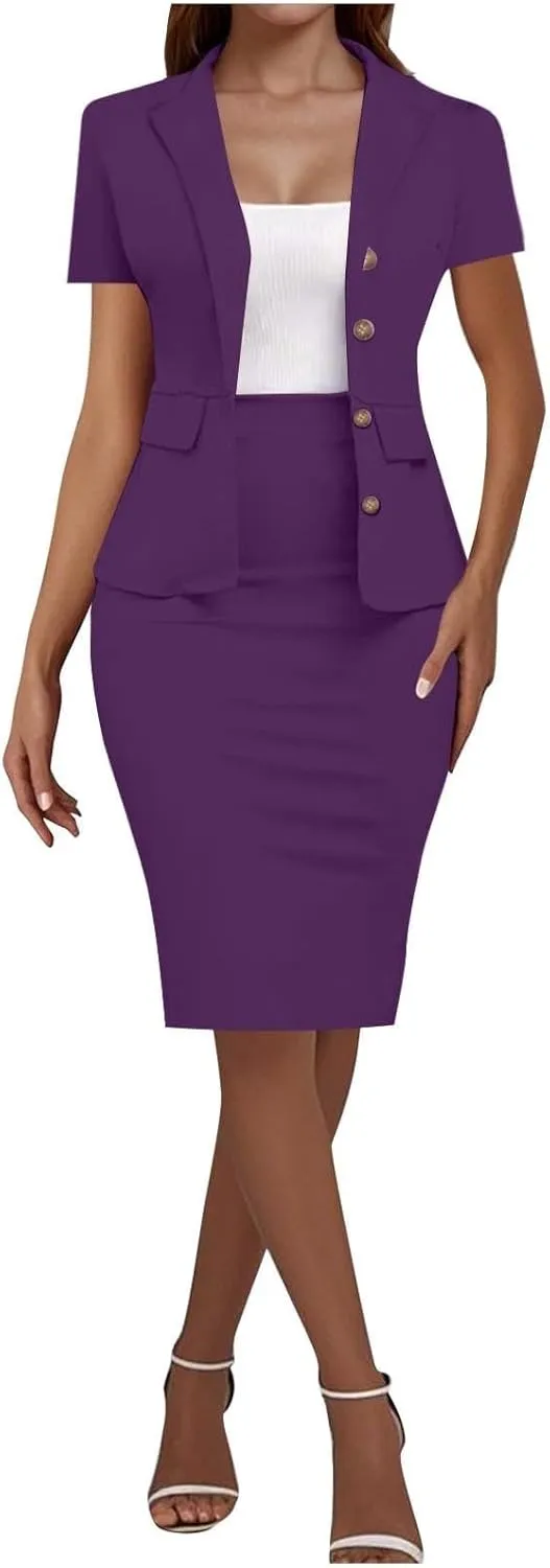 ZEFOTIM Pant/Skirt Suits for Women Dressy Wedding Blazer Solid Color Short/Long Sleeve 2 Piece Jackets